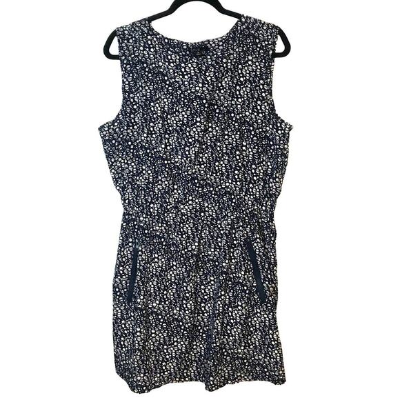 Love by Chesley Navy Blue & White Circle Print Sleeveless Dress w/ Pockets 1X - Picture 1 of 7